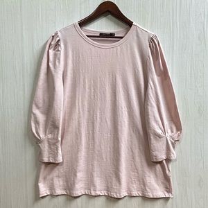 Doe & Rae Blush Pink 3/4 Puff Sleeve Blouse Size L